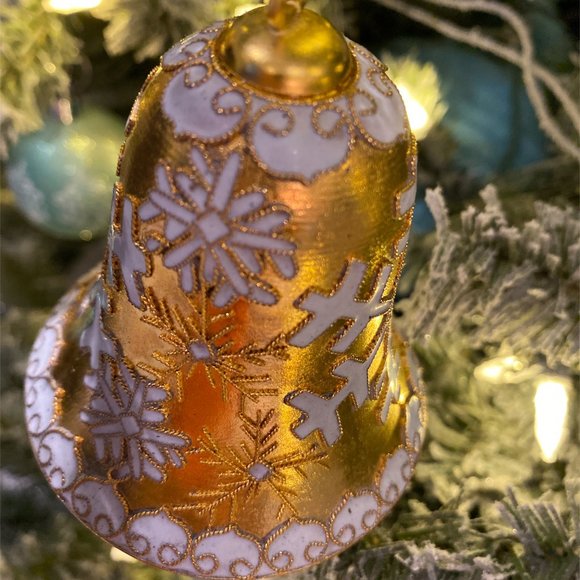 CHRISTMAS ORNAMENT Beautiful Precious Cloisonne Bell Gold-Plated 3 1/2" - Picture 3 of 6